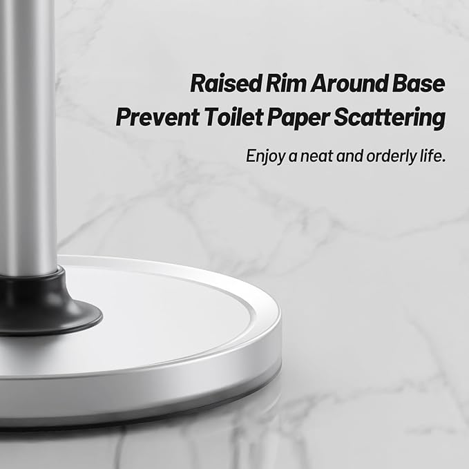 VEHHE Paper Towel Holder Countertop with Unique Damping Spring Structure for One-Handed Tearing, Stainless Steel Paper Towel Holder with Weighted Base and Suction Cups for Kitchen Bathroom, Silver