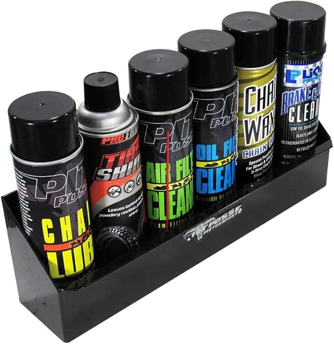 Pit Posse 566BK 6 Mount Aerosol Shelf Rack Garage Trailer Holder Storage Organizer - Made in USA - Aluminum Shop Cabinet Enclosed Race Trailer - Holds 6 Aerosol Cans - Automotive Accessories (Black)