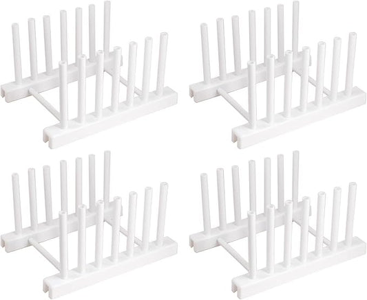 White Plate Organizer for Cabinet 4 Pack, Plstic Plate Rack Stand Keep Dry for Dish, Bowl, Bakeware, Serving Tray and More, Plate Holder for Cabinet Rack, Dish Organizer Rack for Cabinet