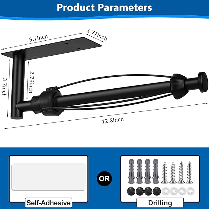 Black Paper Towel Holder Under Cabinet, Single Hand Operable Wall Mount Paper Towel Roll Holder with Damping Effect, Self-Adhesive or Drilled for Kitchen Bathroom, SUS304 Stainless Steel