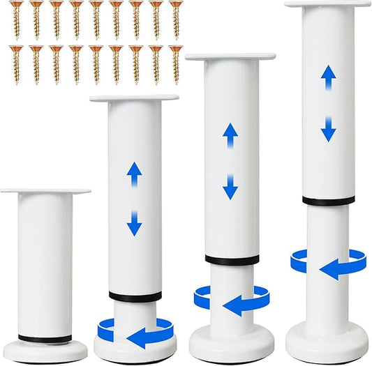 4PCS Adjustable Furniture Couch Cabinet Legs 4.72-7.48 Inch [with 18 PCS Screws], Heavy Duty Adjustable Height Replacement Legs for Dresser/Sofa/Bed/Chair, Legs for Furniture Set of 4 (White)