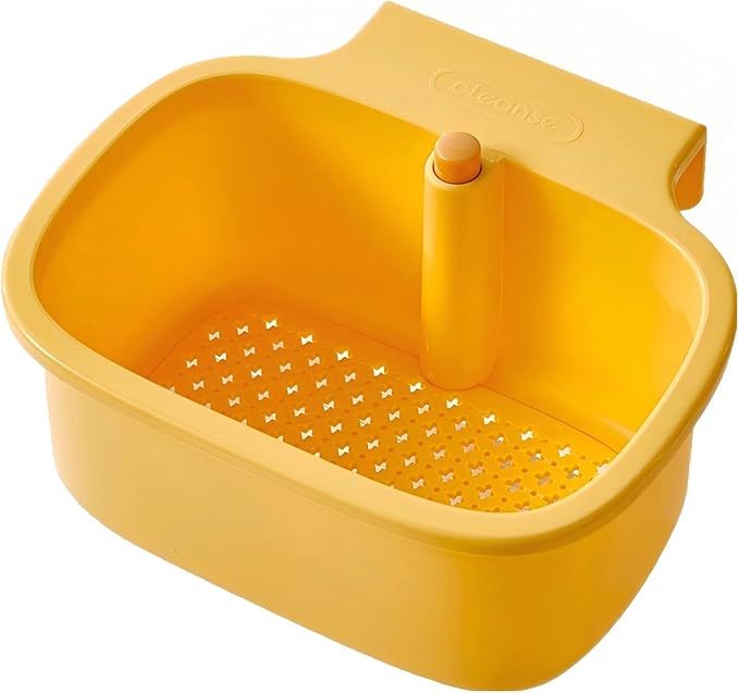 Kitchen Sink Drain Strainer Basket - Hanging Sink Drain Basket with One-Touch Drain Mesh, Kitchen Sink Food Catcher Basket Storage Organizer (Yellow)