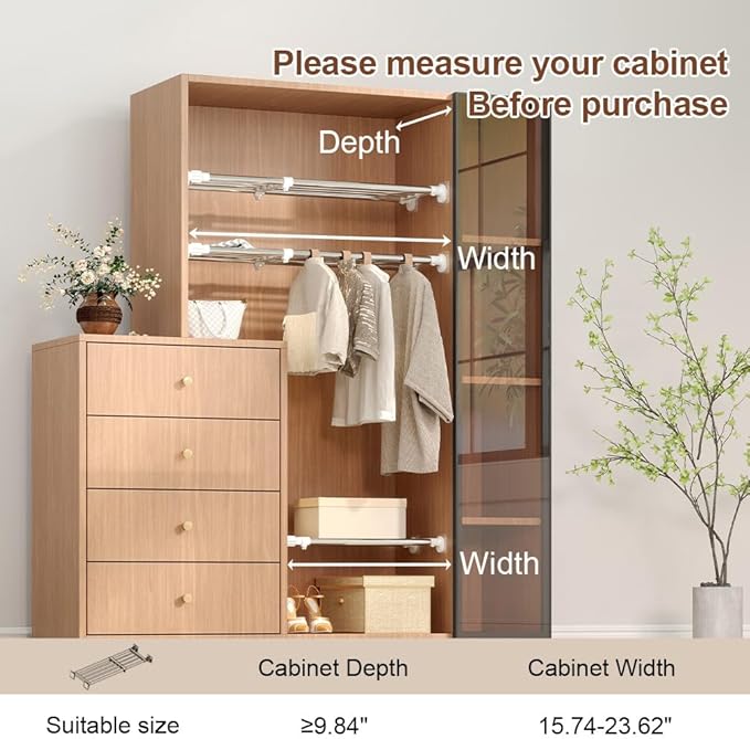 Hershii Closet Tension Shelf & Rod Expandable Metal Storage Rack Adjustable Organizer DIY Divider Separator for Cabinet Wardrobe Cupboard Kitchen Bathroom，15.74-23.62inches | Organizer, DIY, Divider, Separator, for Cabinet, for Wardrobe