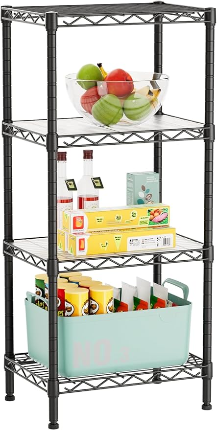 4 Tier Adjustable Storage Shelves Metal Utility Shelf Wire Shelving Unit Organizer Rack for Home Kitchen Office Bathroom Pantry Room 12" D x 18" W x 44" H