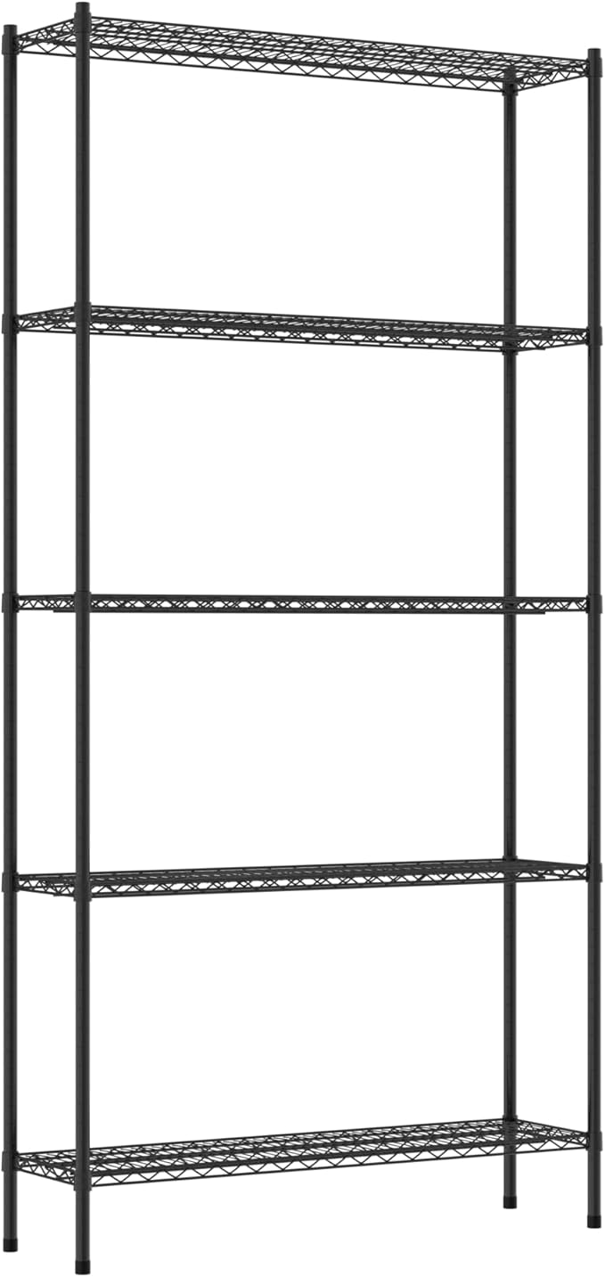 Commercial NSF Listed Black Epoxy Stationary Wire Shelving Kit 14" x 48" x 96", with 5 Shelves Perfect for Warehouse, Walk-in Refrigerator, Freezer, Grocery Store, Restaurant, Dishroom