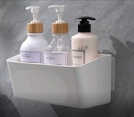 Bath Shelve, Adhesive Shelf Shower Caddy Bathroom Organizer, No Drill Wall Mounted Shower Caddy Basket Plastic，White Storage Rack for Bathroom/Kitchen