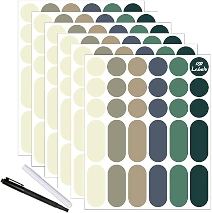 Nardo Visgo 180pcs Removable Write-on Food Label Stickers with 2 Markers, Waterproof Kitchen Labels Round Colored Chalkboard Stickers for Food Storage Containers Spice Jars Bottles Home Organization