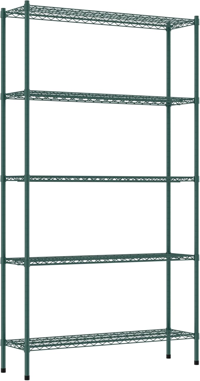 Commercial NSF Listed Green Epoxy Stationary Wire Shelving Kit 14" x 48" x 86", with 5 Shelves Perfect for Warehouse, Walk-in Refrigerator, Freezer, Grocery Store, Restaurant, Dishroom