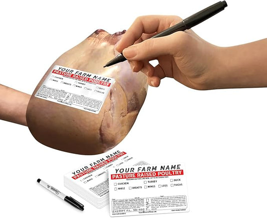 Custom Poultry Freezer Labels 4" x 2.5" with Safe Handling Instructions and Exemption – P.L. 90-492 (50)