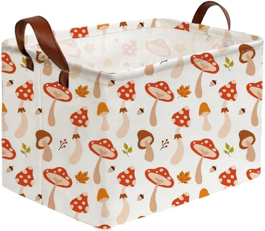 Sanjiaofeng Rectangular Kids Basket Cute Storage Bins,Mushroom Storage Basket with Handles.Clothers,Books,Kid's Gifts Bins. (Mushroom)