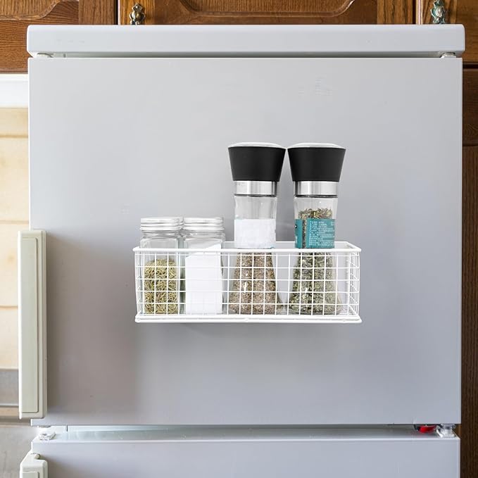 ONESIXEC 2 Pack Magnetic Basket Organizer Magnetic Baskets for Refrigerator Magnetic Storage Bin Baskets Magnetic Shelf Baskets for Home Kitchen Fridge Pantry Office Holds