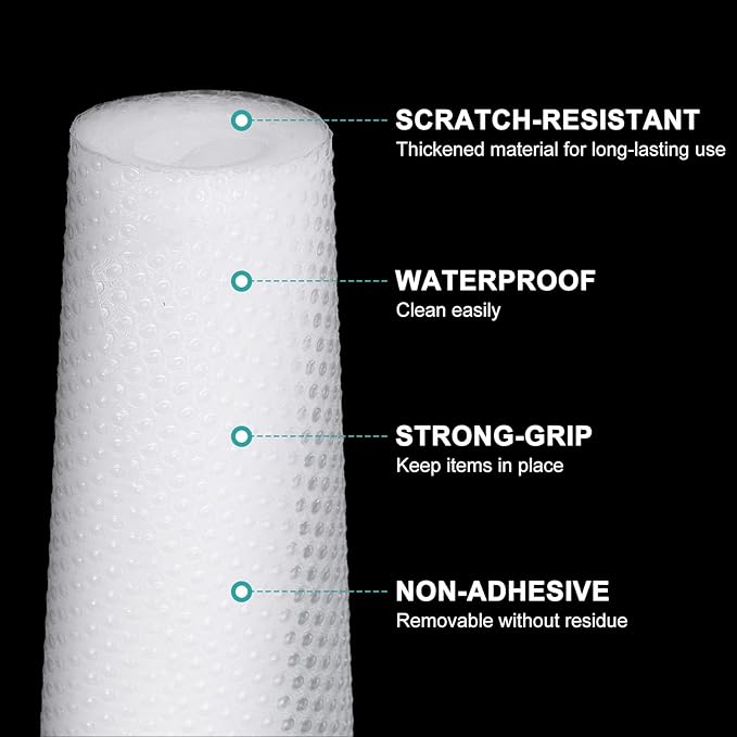 HARFINGTON Shelf Liner 12" x 10ft EVA Non-Slip Drawer Mats Waterproof Circular Mesh Texture Liner for Kitchen Cabinets Cupboard Refrigerator Shelves, Clear