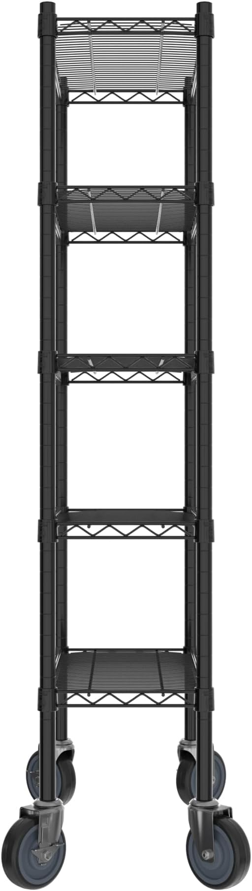 Commercial NSF Listed Black Epoxy Mobile Wire Shelving Kit 12" x 24" x 60", with 5 Shelves Perfect for Warehouse, Walk-in Refrigerator, Freezer, Grocery Store, Restaurant, Dishroom