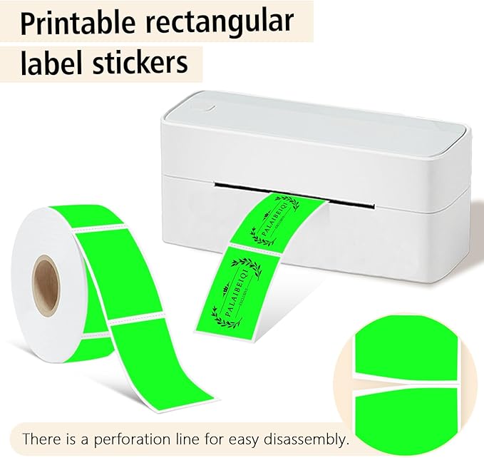PALAIBEIQI 1x2 Inch Thermal Labels,500PCS Rectangle Stickers,Waterproof Removable Blank Stickers for Address,Jars,Freezer Containers & Pantry Organization,Fluorescent Green