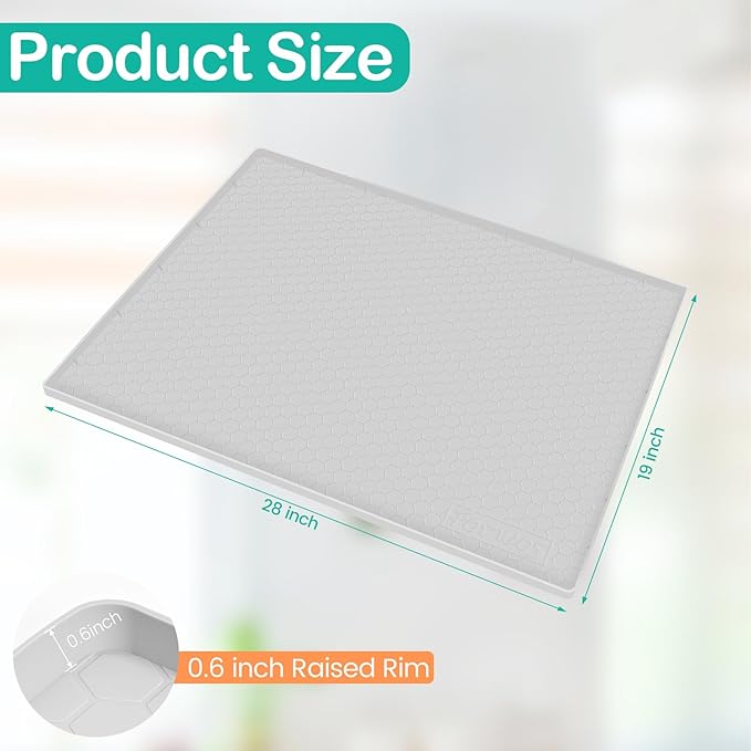 FORWOS Waterproof Under Sink Mat 28" x 19", Silicone Cabinet Liner, Rubber Protector for Kitchen and Bathroom, Keeps Cabinets Clean, Dry, and Organized (Light Grey)