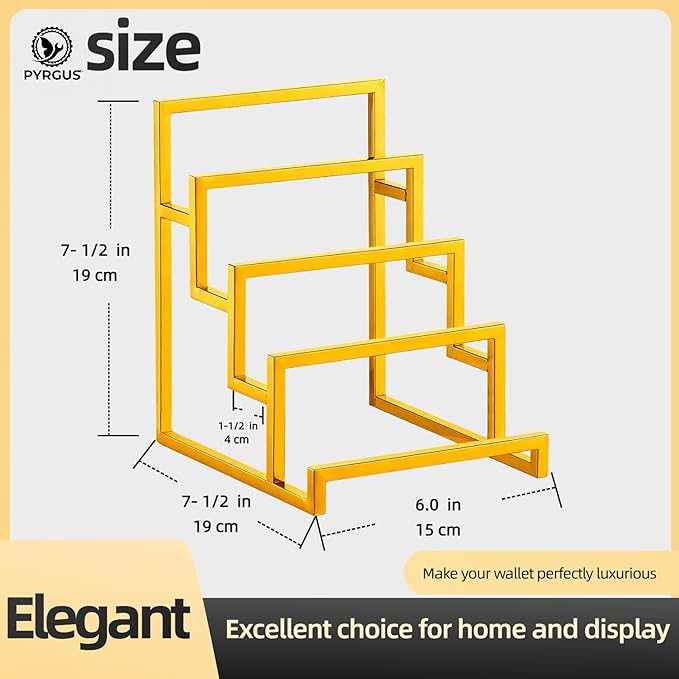 4-Tier Wallet Display Stand 2 Pack Gold , Metal Purse Organizer for Closet Countertop, Handbag Holder Rack Riser Shelf for Wallets Clutch Bags Retail Boutique Store Display