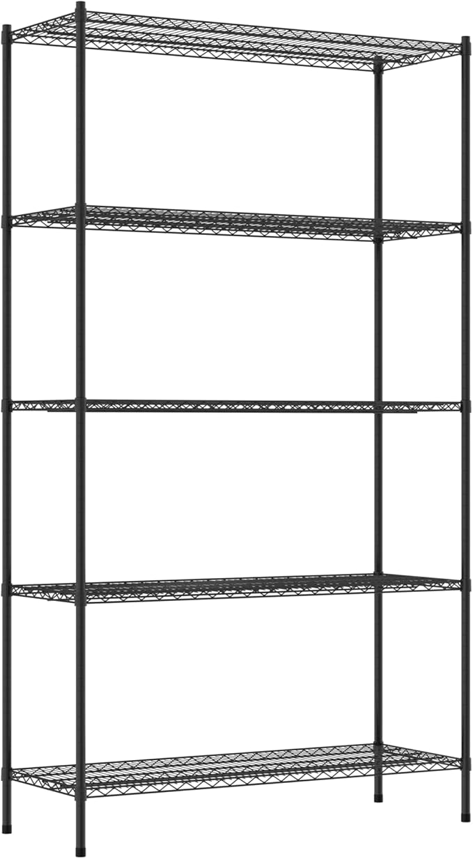 Commercial NSF Listed Black Epoxy Stationary Wire Shelving Kit 21" x 54" x 96", with 5 Shelves Perfect for Warehouse, Walk-in Refrigerator, Freezer, Grocery Store, Restaurant, Dishroom