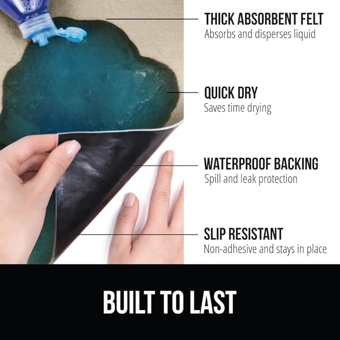 GORILLA GRIP LeakGuard Non-Adhesive Under Sink Mat for Kitchen Cabinet, Waterproof Quick Dry Shelf Liner, Durable Absorbent Felt Mats for Bathroom Sinks, Cabinets, Dresser, Easy to Trim, 24x24 Beige