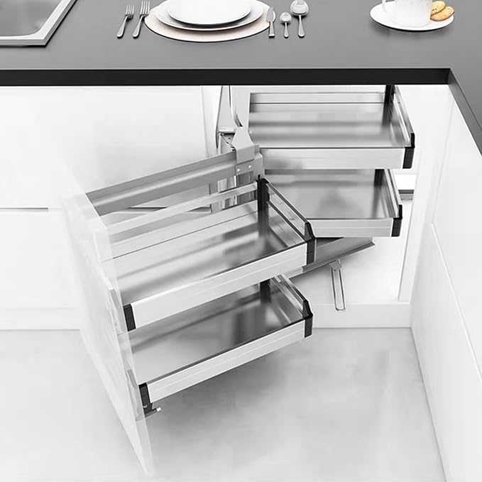 Gdrasuya10 2 Tier Corner Blind Cabinet Pull Out Organizer, 4 Shelves Corner Pull Out Cabinet Stainless Steel Slide Out Kitchen Cornér Cabinet Organizer Shelf for 15" Opening Door (Left)