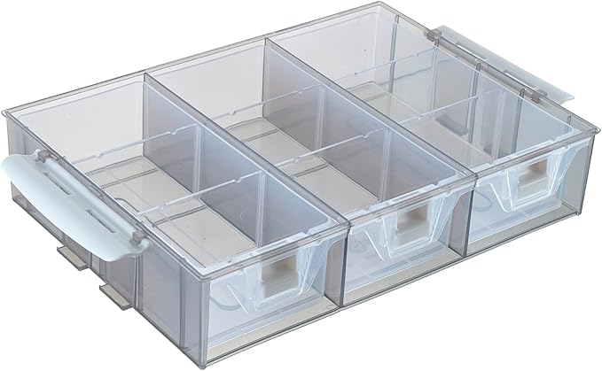 MyGift Single Stackable Tray, Add-on for 11 Inch Smoke Gray Transparent Arts & Crafts Storage Box, 9 Compartment Sewing Supplies Organizer with 3 Drawers and Removable Dividers