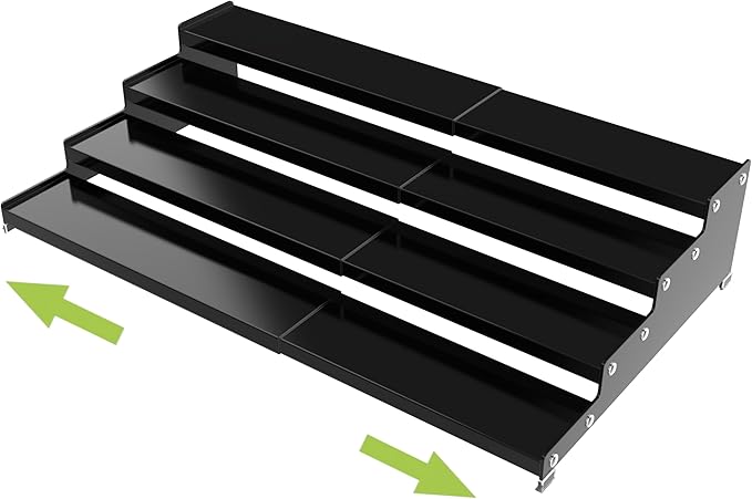 Expandable 4-Tier Step Spice Rack Organizer for Kitchen Cabinet Modern Design and Non Skid Space Saving Storage Shelf for Countertop Cabinets Pantry(1Pack/Black)