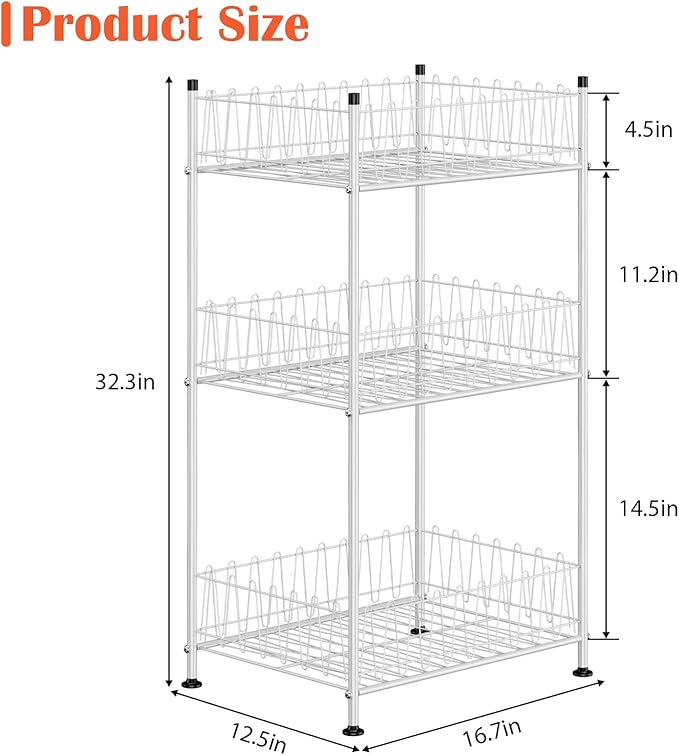 ETELI Water Bottle Storage Organizer 3 Tier Freestanding Water Bottle Holder Rack Stand Metal Drink Soda Can Organizer Beverage Shelf for Floor Pantry Kitchen Food Storage, Silver