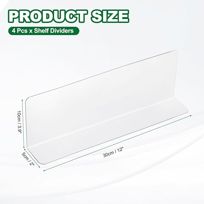 uxcell 4pcs Clear Shelf Dividers, 12"x3.9" Plastic L-Shaped Shelf Separator, Transparent Organizer Divider for Supermarket Store Commodity Classification