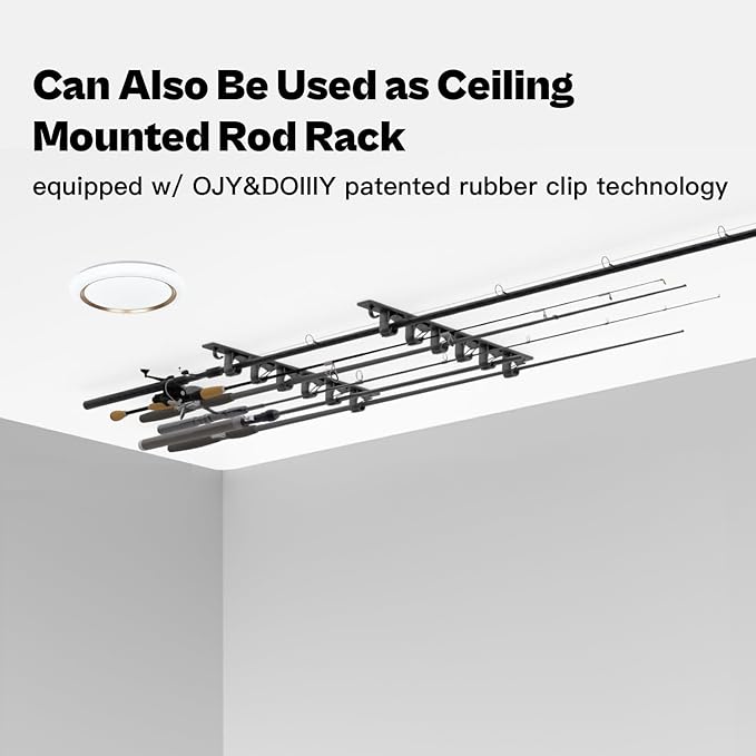 OJYDOIIIY Wall Mount Fishing Rod Holders,Horizontal/Ceiling Fishing Pole Storage Rack for Garage 2 Packs