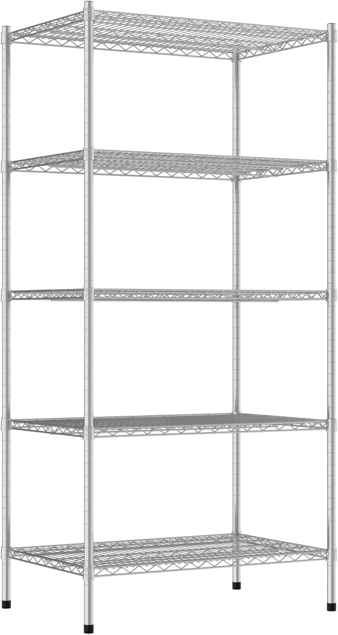 Commercial NSF Listed Chrome Stationary Wire Shelving Kit 24" x 36" x 74", with 5 Shelves Perfect for Warehouse, Walk-in Refrigerator, Freezer, Grocery Store, Restaurant, Dishroom