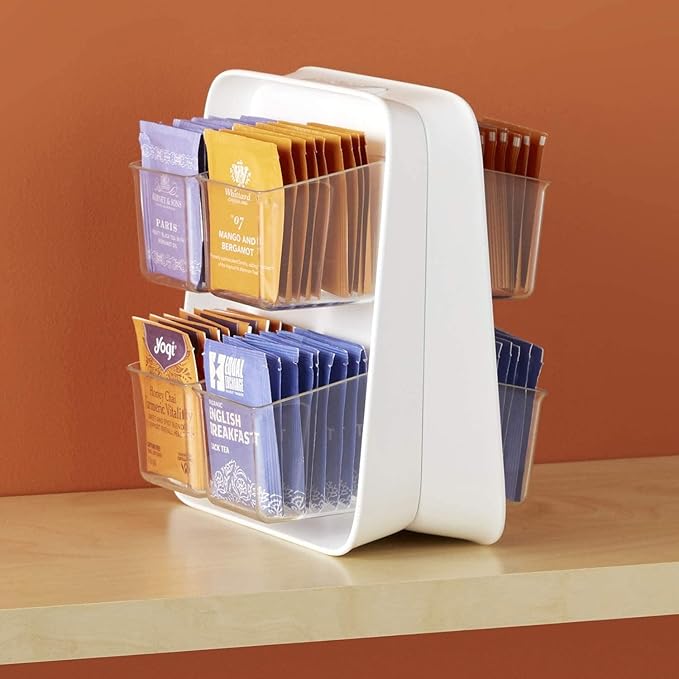YouCopia TeaStand Tea Bag Organizer with Clear Removable Bins, Cabinet or Pantry Storage Caddy, 80-Bag