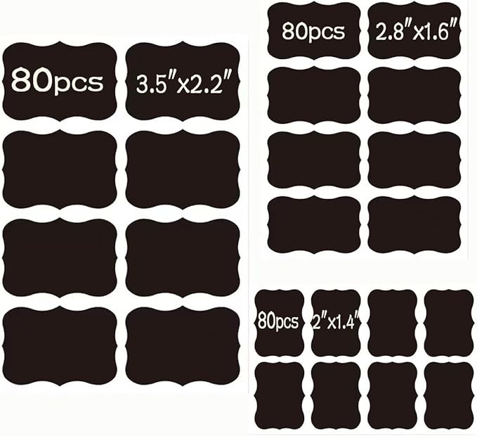 240Pcs Chalkboard Labels Mason Jars Waterproof Reusable Blackboard Stickers Chalk Labels for Containers Food Labels Organizing Labels Glass Bottles Storage Bin Labels(3 Different Sizes)