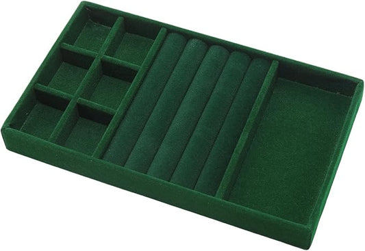Velvet Jewelry Organizer Trays Dark Green Stackable Jewelry Storage Display Tray with Removable Dividers, 3-in-1