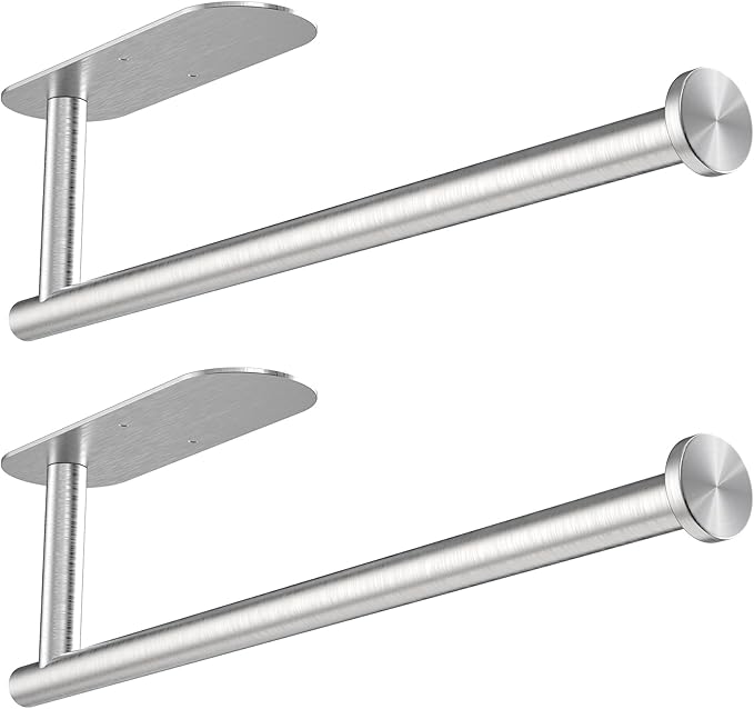 Paper Towel Holder Under Cabinet - Self Adhesive Paper Towel Roll Holder Wall Mount, Stainless Steel Towel Paper Holder for Kitchen,Bathroom,Cabinets(2 Pcs)