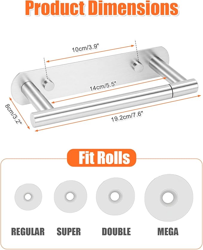 YUET Toilet Roll Holder, Self Adhesive or Screw In Wall Mounted Options, Double Post Pivoting Tissue Roll Holder, Stainless Steel Rustproof Stick On No Drilling Wall Mount for Bathroom, Brushed Nickel