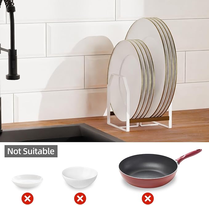 4 Pack Plate Organizer for Cabinet, Arched Dish Holder Metal Rack for Cupboard, Space Saver Dish Storage Rack, Holds 612 Inch Plates, 2 Large 2 Small, White