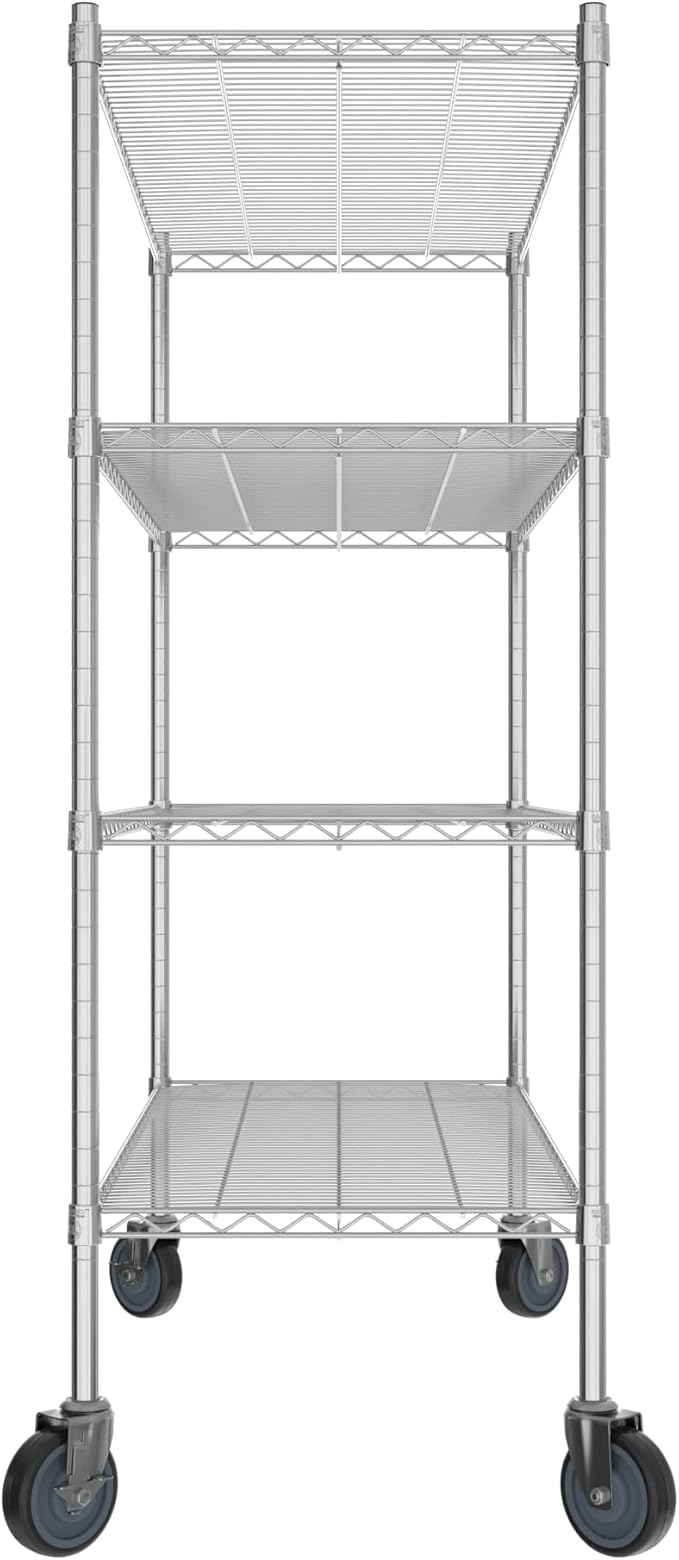 Commercial NSF Listed Chrome Mobile Wire Shelving Kit 21" x 48" x 60", with 4 Shelves Perfect for Warehouse, Walk-in Refrigerator, Freezer, Grocery Store, Restaurant, Dishroom