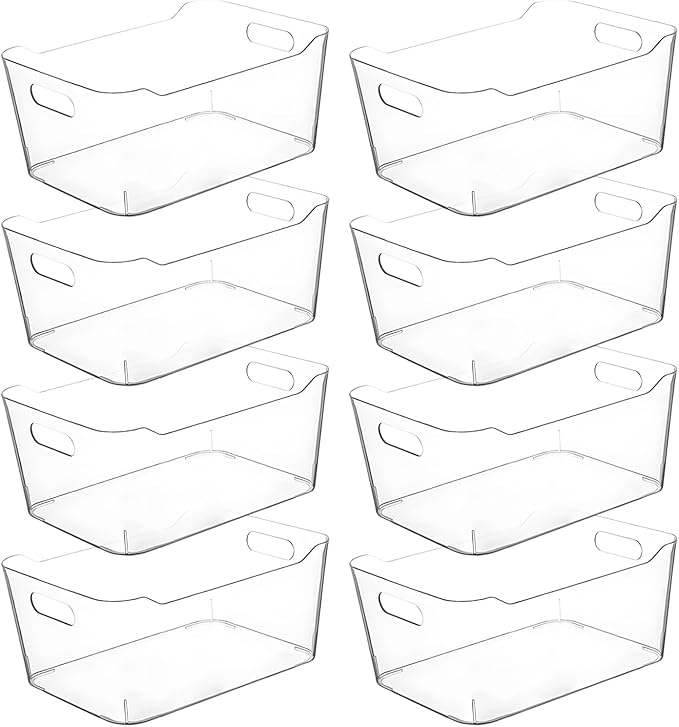 Clear Extra Large Plastic Storage Bins, Pantry Organizers and Storage Containers Fridge Organizer Bins for Organizing Home, Kitchen Organization. Bathroom, Refrigerator, Freezer, Laundry Room