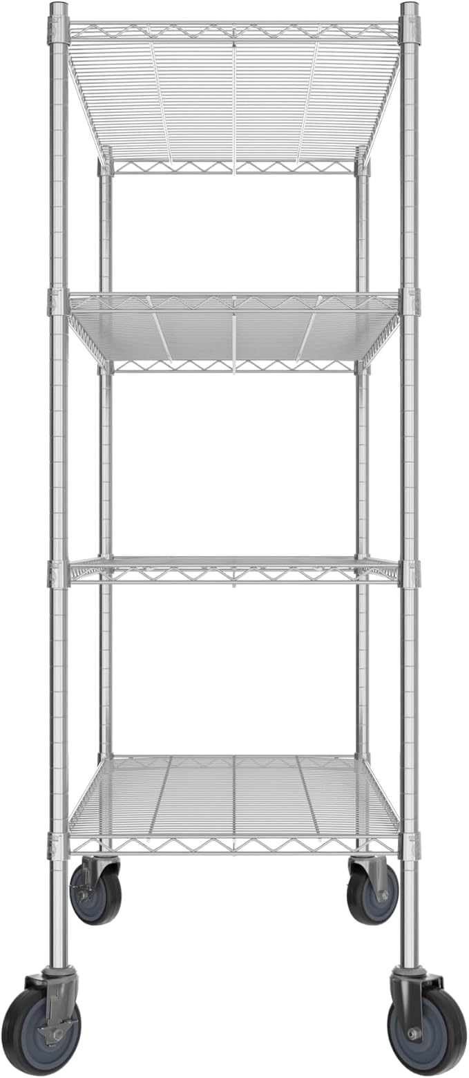 Commercial NSF Listed Chrome Mobile Wire Shelving Kit 21" x 42" x 60", with 4 Shelves Perfect for Warehouse, Walk-in Refrigerator, Freezer, Grocery Store, Restaurant, Dishroom