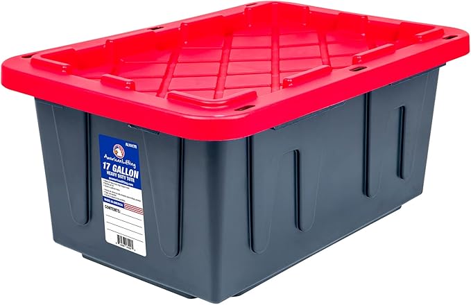 American Lifting 17-Gallon Storage Containers - Tough with Lids Durable Stackable - Keep Your Belongings Safe and Organized - (4 Pack - Red)