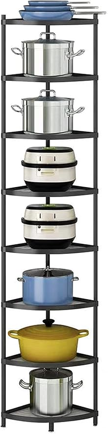 Kitchen Corner Shelf Rack, Multi-layer Pot Rack Storage Organizer Metal Shelves Holder (8 Tier)