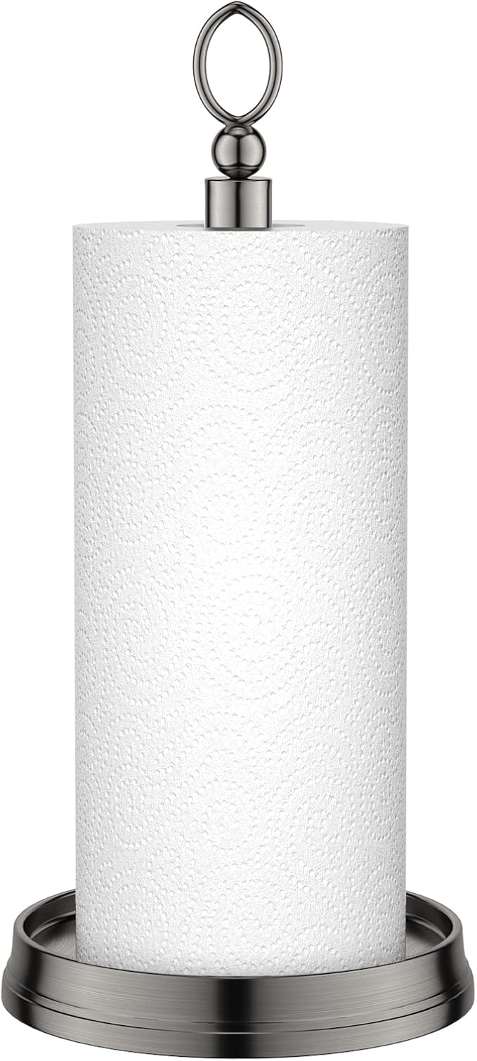 Paper Towel Holder With Heavy Weighted Base - Steel Countertop Stand for Kitchen, Bars & Dining Tables - Fits Standard & Jumbo Rolls - Brushed Nickel