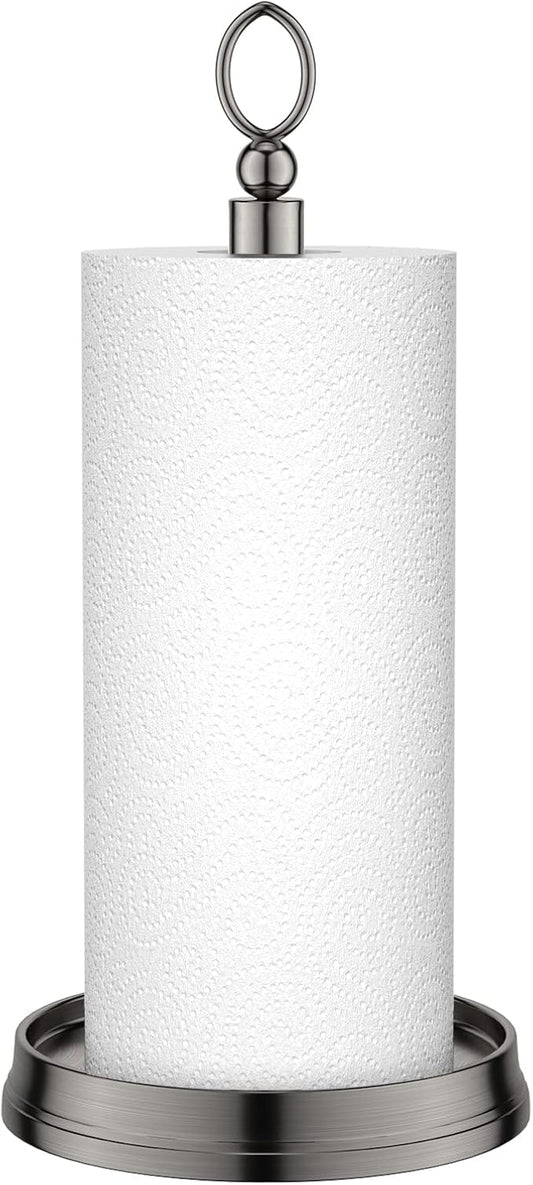 Paper Towel Holder With Heavy Weighted Base - Steel Countertop Stand for Kitchen, Bars & Dining Tables - Fits Standard & Jumbo Rolls - Brushed Nickel