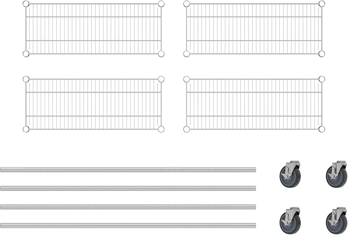 Commercial NSF Listed Chrome Mobile Wire Shelving Kit 12" x 30" x 60", with 4 Shelves Perfect for Warehouse, Walk-in Refrigerator, Freezer, Grocery Store, Restaurant, Dishroom