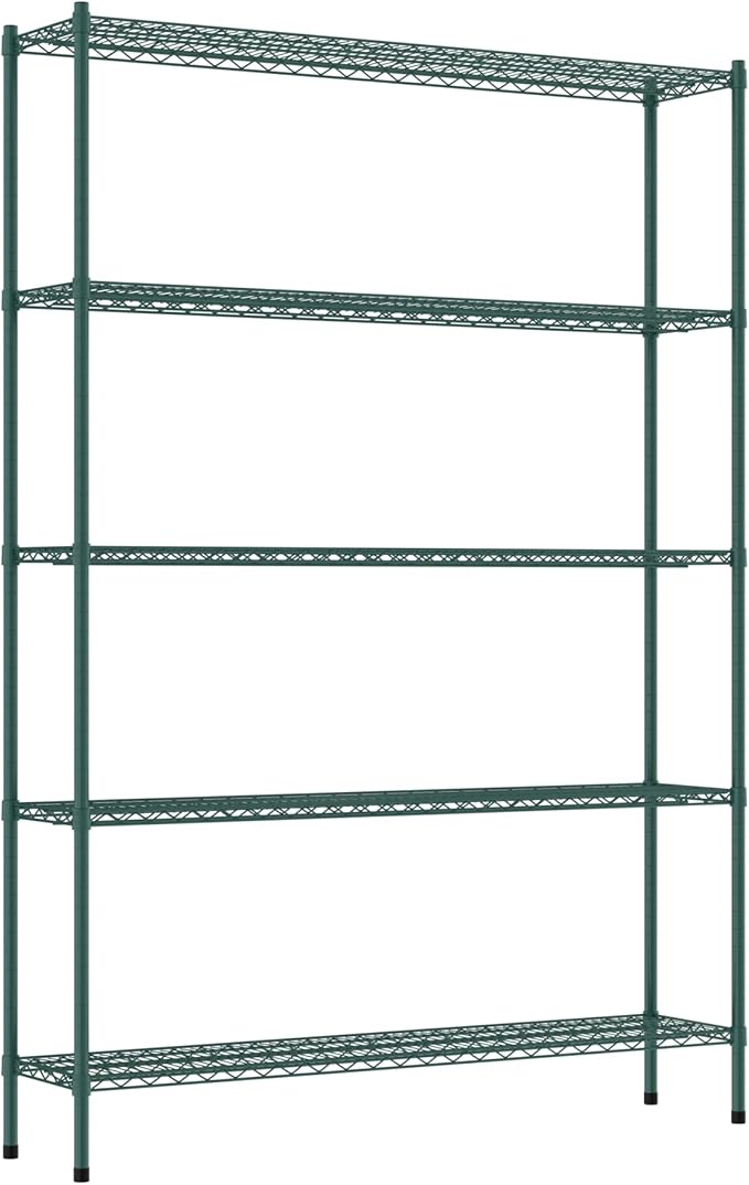 Commercial NSF Listed Green Epoxy Stationary Wire Shelving Kit 14" x 60" x 86", with 5 Shelves Perfect for Warehouse, Walk-in Refrigerator, Freezer, Grocery Store, Restaurant, Dishroom