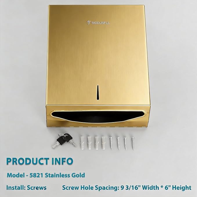 Commercial Paper Towel Dispenser Gold - Multifold Paper Towel Dispenser Wall Mount, High Capacity Stainless Steel Tissue Holder, Suitable for Bathrooms and Public Places