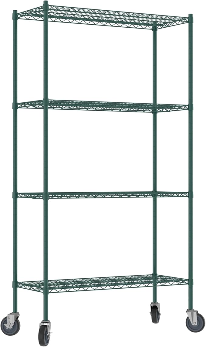 Commercial NSF Listed Green Epoxy Mobile Wire Shelving Kit 18" x 42" x 80", with 4 Shelves Perfect for Warehouse, Walk-in Refrigerator, Freezer, Grocery Store, Restaurant, Dishroom
