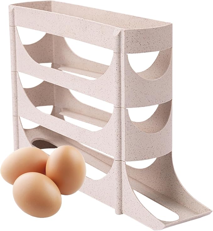 Egg Holder for Fridge | 4 Tier Automatic Rolling Storage Rack,Large Capacity Clear Egg Dispenser,for Freezer Side Door Home Kitchen Cabinet Holds Up To 30 Piece
