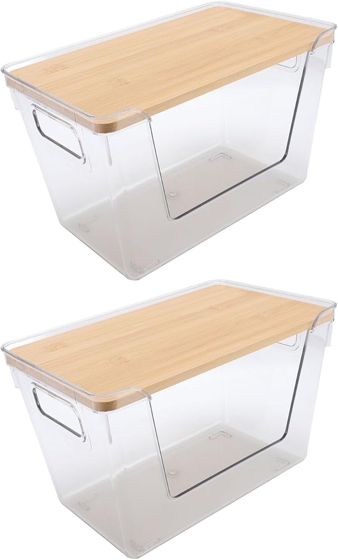 Yinhing 2Pcs Pantry Bin Multifunctional Clear Food Storage Container With Lid Ideal Kitchen Countertop for Efficient Organization and Easy Access To Food Items