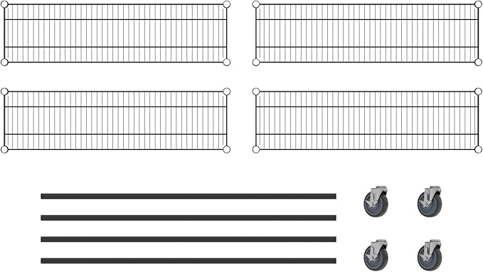 Commercial NSF Listed Black Epoxy Mobile Wire Shelving Kit 12" x 42" x 60", with 4 Shelves Perfect for Warehouse, Walk-in Refrigerator, Freezer, Grocery Store, Restaurant, Dishroom