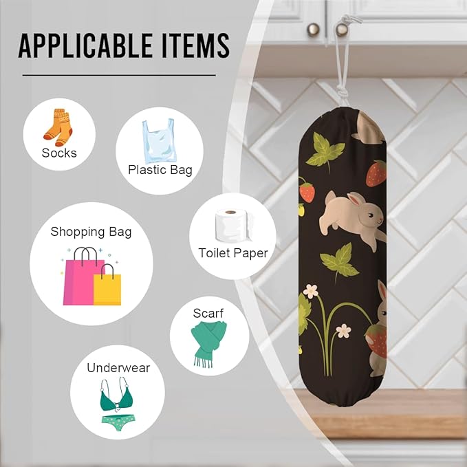Rabbits Plastic Bag Holder, Reusable Washable Shopping Bags Storage Carrier, Fabric Garbage Trash Bag Dispenser for Home Kitchen Pantry Cabinet, Wall Mount, Kitchen Housewarming Gifts